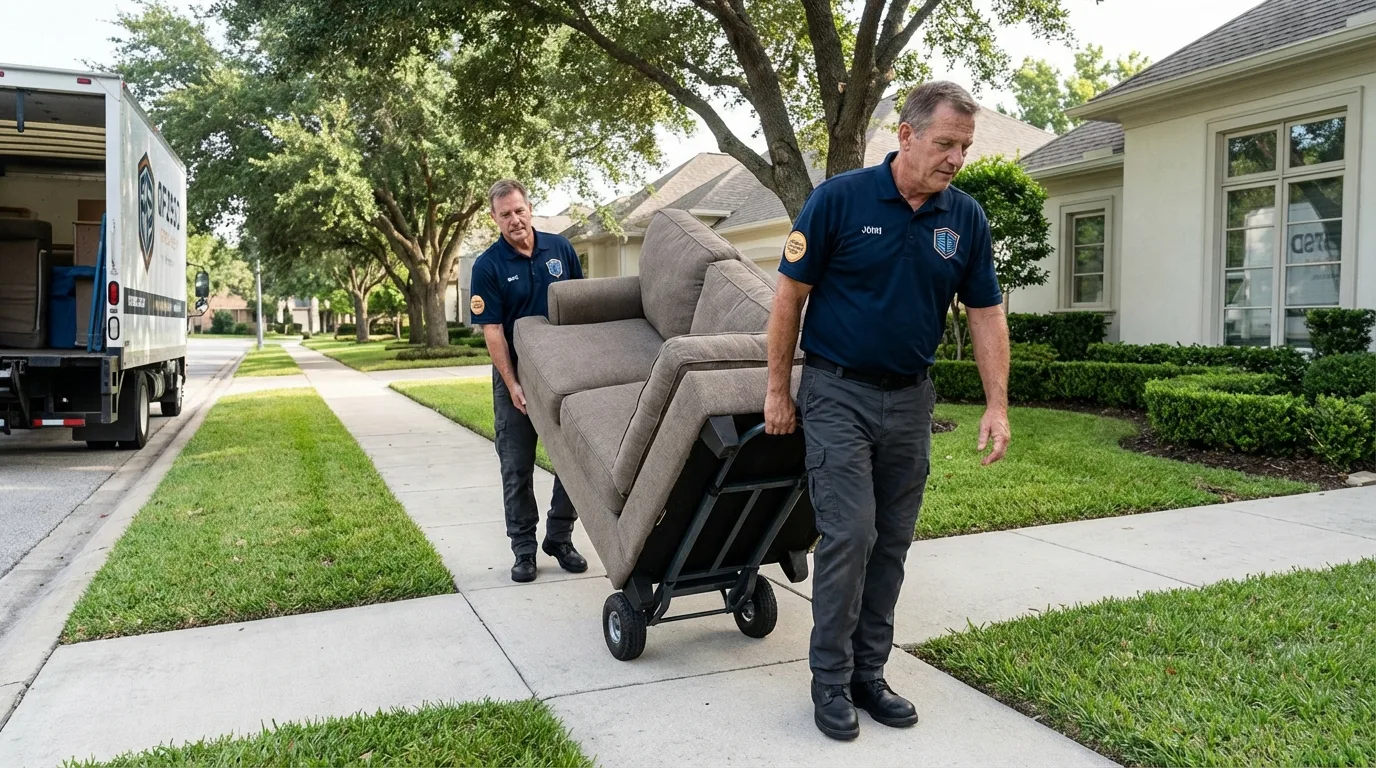 Local residential moving crew loading furniture in Hillsboro, OH