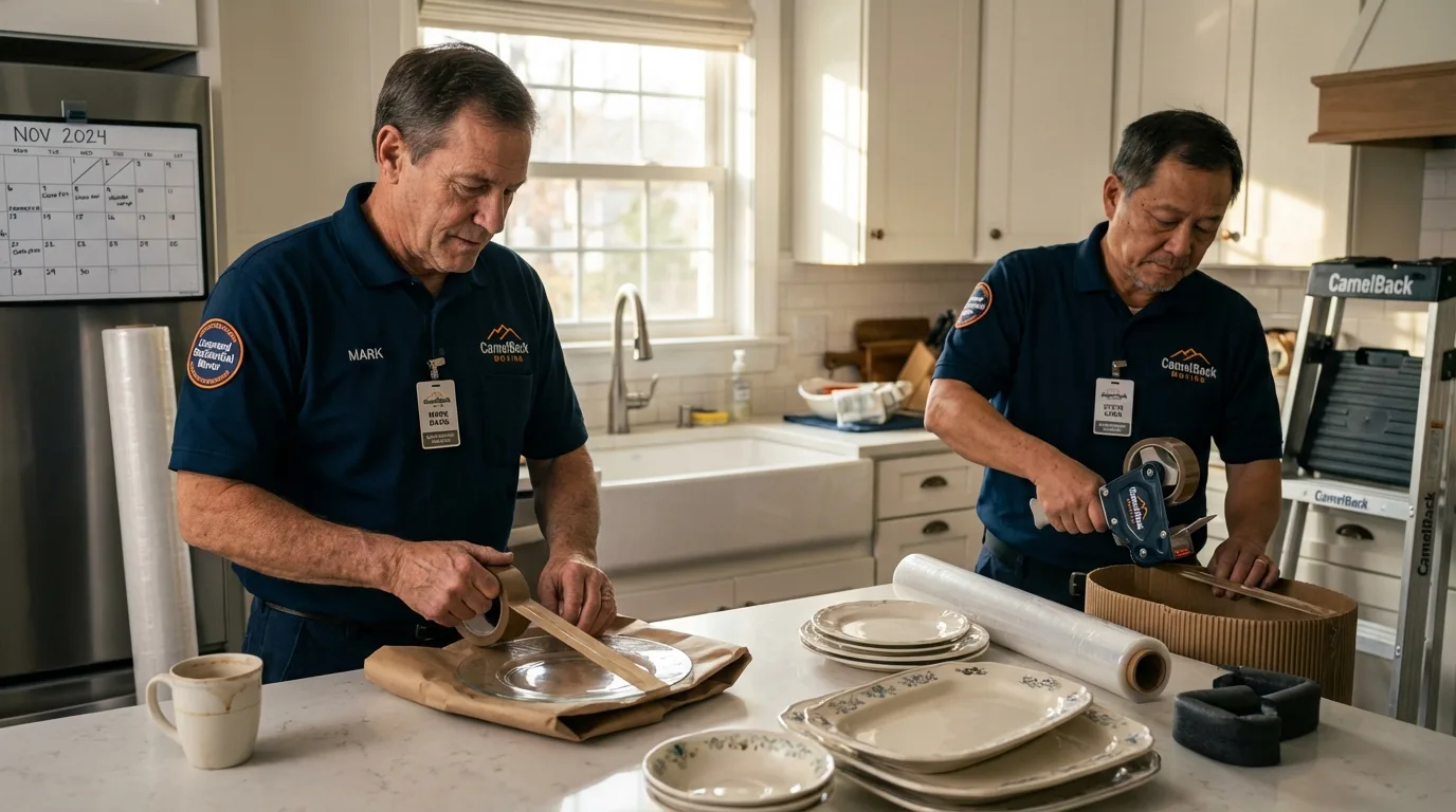 Professional crew packing kitchen dishware in Hillsboro, OH